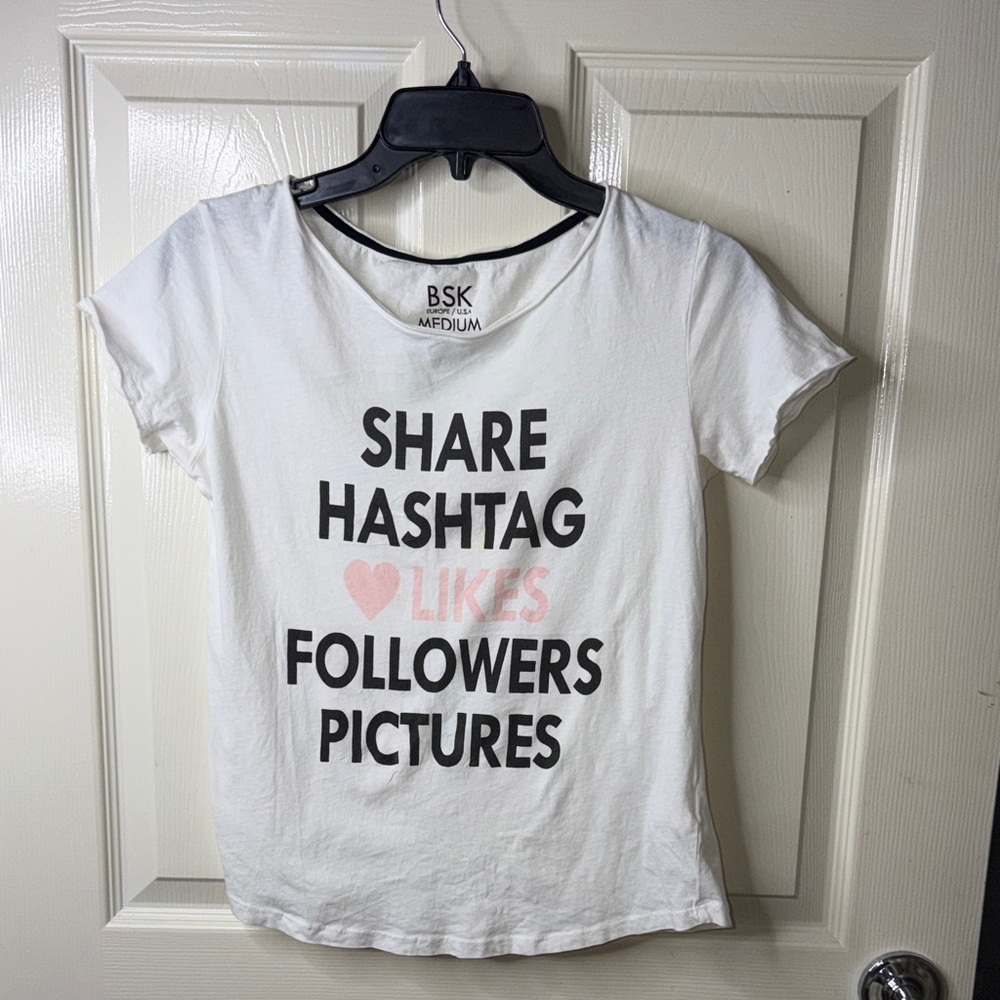 Bershka White T-Shirt with Black Text